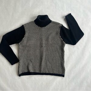 Talbots Petites Black & White Checked Turtleneck Wool Sweater Size Medium